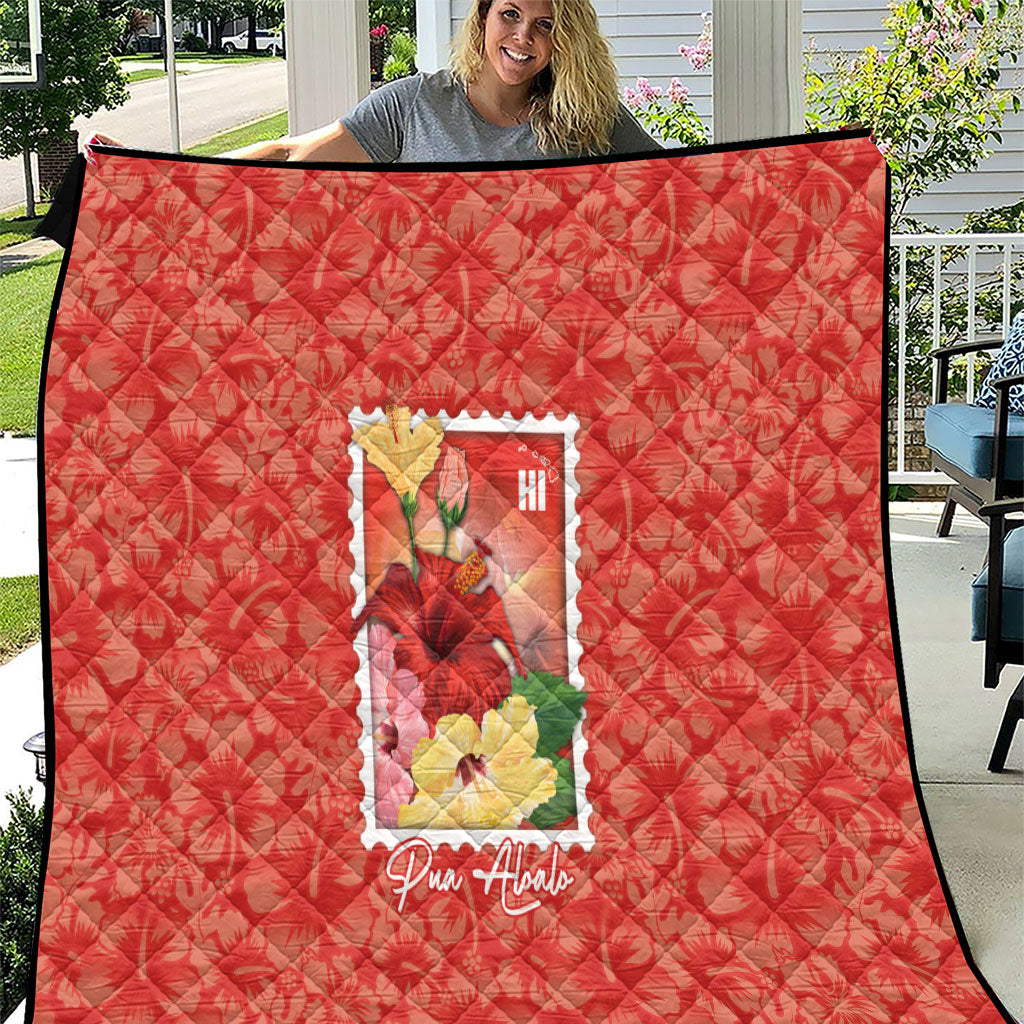 Aloha Hawaii Pua Aloalo Quilt Hawaiian Hibiscus Flowers Stylized Stamp LT14 Red - Polynesian Pride
