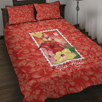 Aloha Hawaii Pua Aloalo Quilt Bed Set Hawaiian Hibiscus Flowers Stylized Stamp LT14 Red - Polynesian Pride