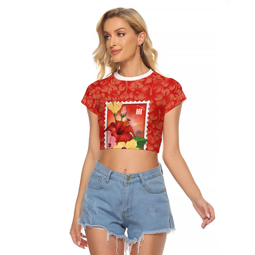 Aloha Hawaii Pua Aloalo Raglan Cropped T Shirt Hawaiian Hibiscus Flowers Stylized Stamp
