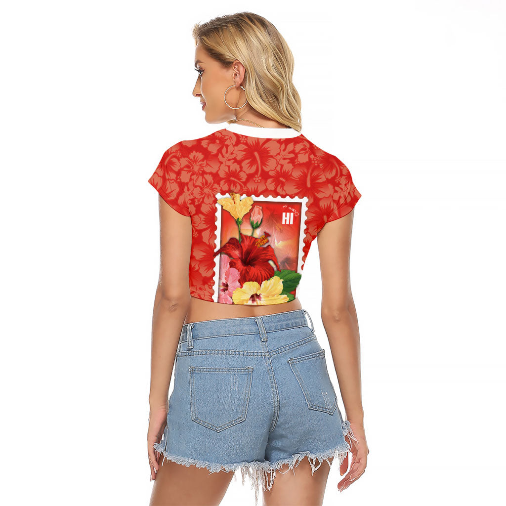 Aloha Hawaii Pua Aloalo Raglan Cropped T Shirt Hawaiian Hibiscus Flowers Stylized Stamp LT14 - Polynesian Pride