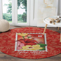 Aloha Hawaii Pua Aloalo Round Carpet Hawaiian Hibiscus Flowers Stylized Stamp LT14 - Polynesian Pride