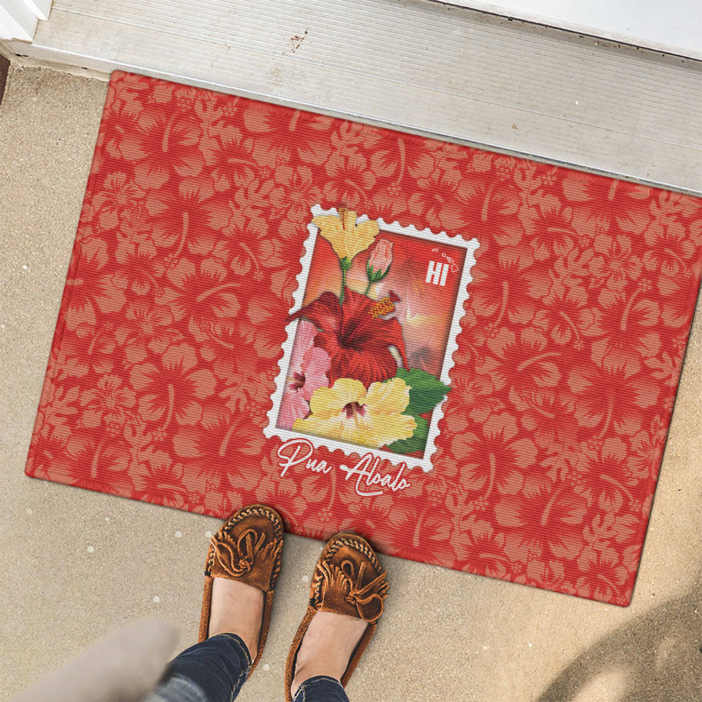 Aloha Hawaii Pua Aloalo Rubber Doormat Hawaiian Hibiscus Flowers Stylized Stamp LT14 - Polynesian Pride