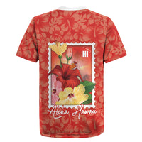 Aloha Hawaii Pua Aloalo Rugby Jersey Hawaiian Hibiscus Flowers Stylized Stamp LT14 - Polynesian Pride