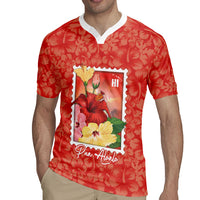 Aloha Hawaii Pua Aloalo Rugby Jersey Hawaiian Hibiscus Flowers Stylized Stamp LT14 - Polynesian Pride