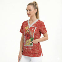 Aloha Hawaii Pua Aloalo Scrub Top Hawaiian Hibiscus Flowers Stylized Stamp LT14 - Polynesian Pride