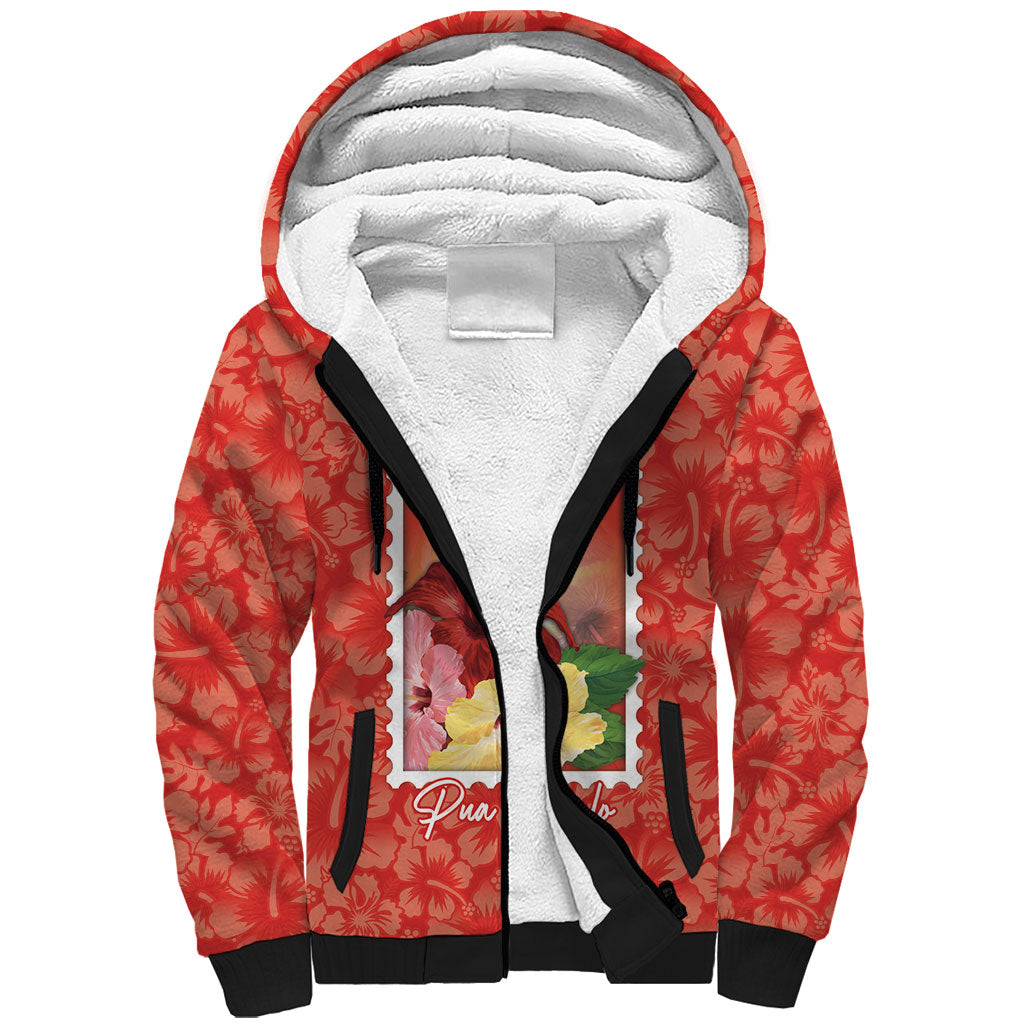 Aloha Hawaii Pua Aloalo Sherpa Hoodie Hawaiian Hibiscus Flowers Stylized Stamp LT14 Unisex Red - Polynesian Pride