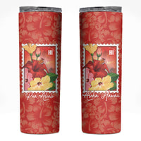 Aloha Hawaii Pua Aloalo Skinny Tumbler Hawaiian Hibiscus Flowers Stylized Stamp LT14 Red - Polynesian Pride