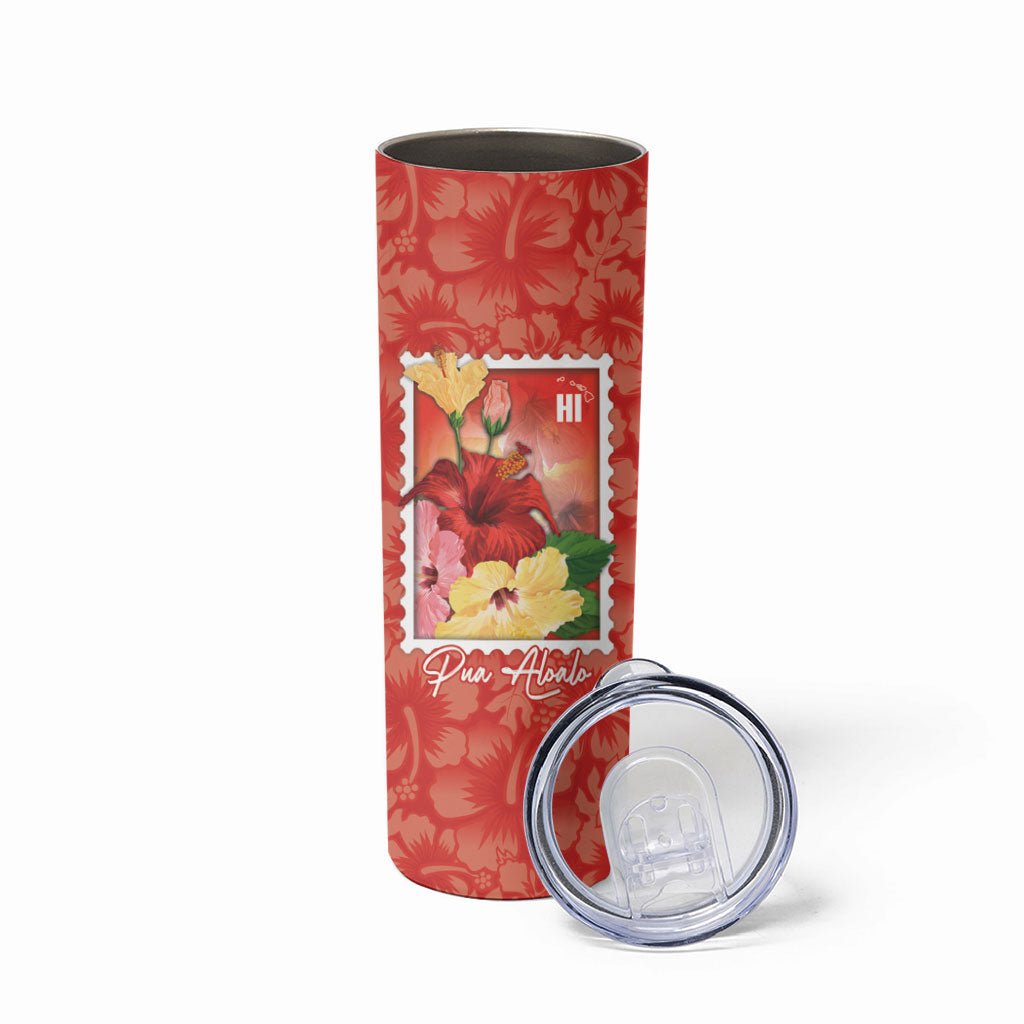Aloha Hawaii Pua Aloalo Skinny Tumbler Hawaiian Hibiscus Flowers Stylized Stamp LT14 - Polynesian Pride