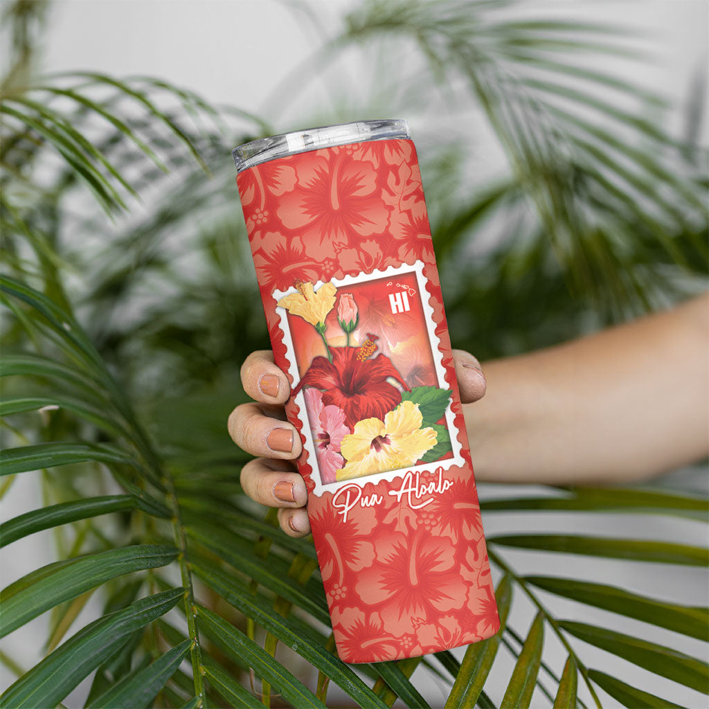 Aloha Hawaii Pua Aloalo Skinny Tumbler Hawaiian Hibiscus Flowers Stylized Stamp LT14 - Polynesian Pride