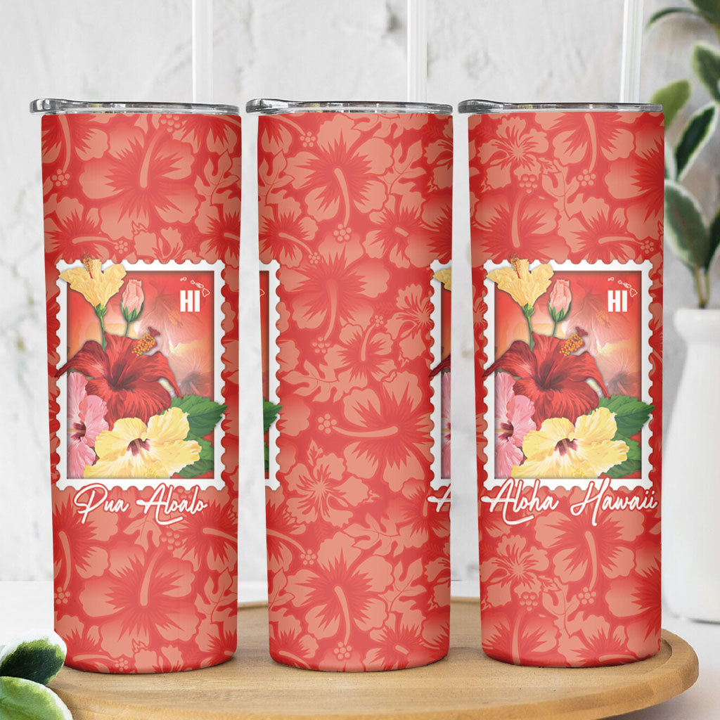 Aloha Hawaii Pua Aloalo Skinny Tumbler Hawaiian Hibiscus Flowers Stylized Stamp LT14 - Polynesian Pride