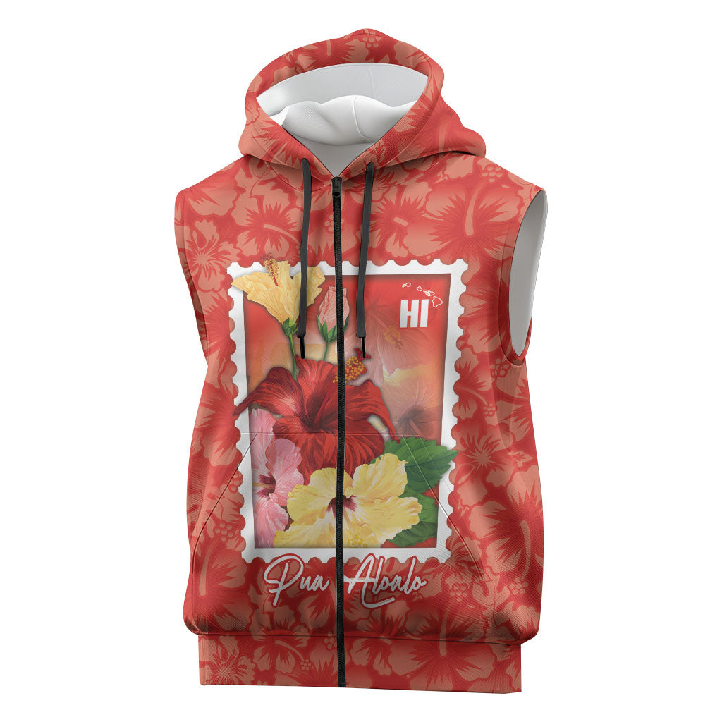 Aloha Hawaii Pua Aloalo Sleeveless Zip Hoodie Hawaiian Hibiscus Flowers Stylized Stamp