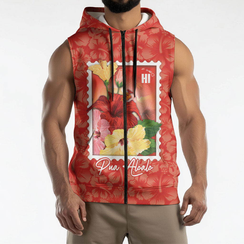 Aloha Hawaii Pua Aloalo Sleeveless Zip Hoodie Hawaiian Hibiscus Flowers Stylized Stamp LT14 - Polynesian Pride