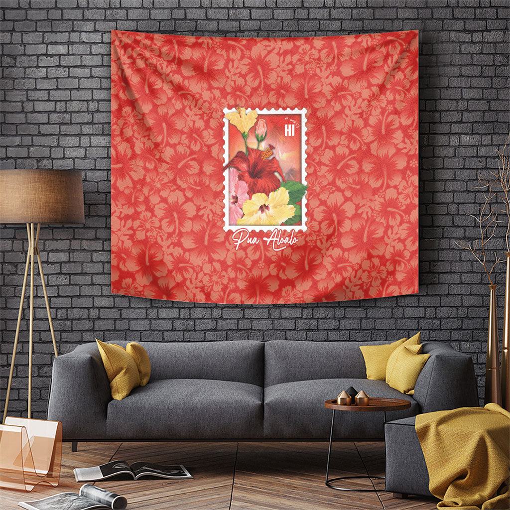 Aloha Hawaii Pua Aloalo Tapestry Hawaiian Hibiscus Flowers Stylized Stamp LT14 Red - Polynesian Pride