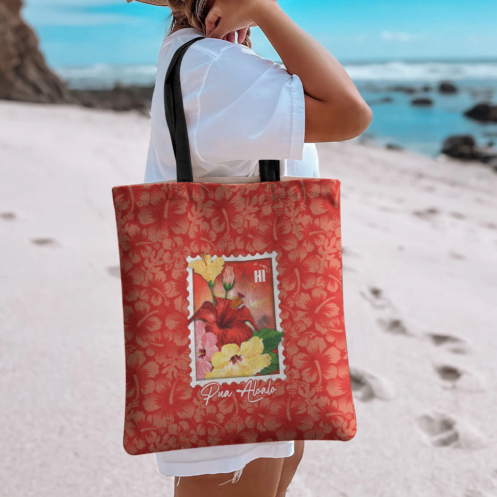 Aloha Hawaii Pua Aloalo Tote Bag Hawaiian Hibiscus Flowers Stylized Stamp LT14 - Polynesian Pride