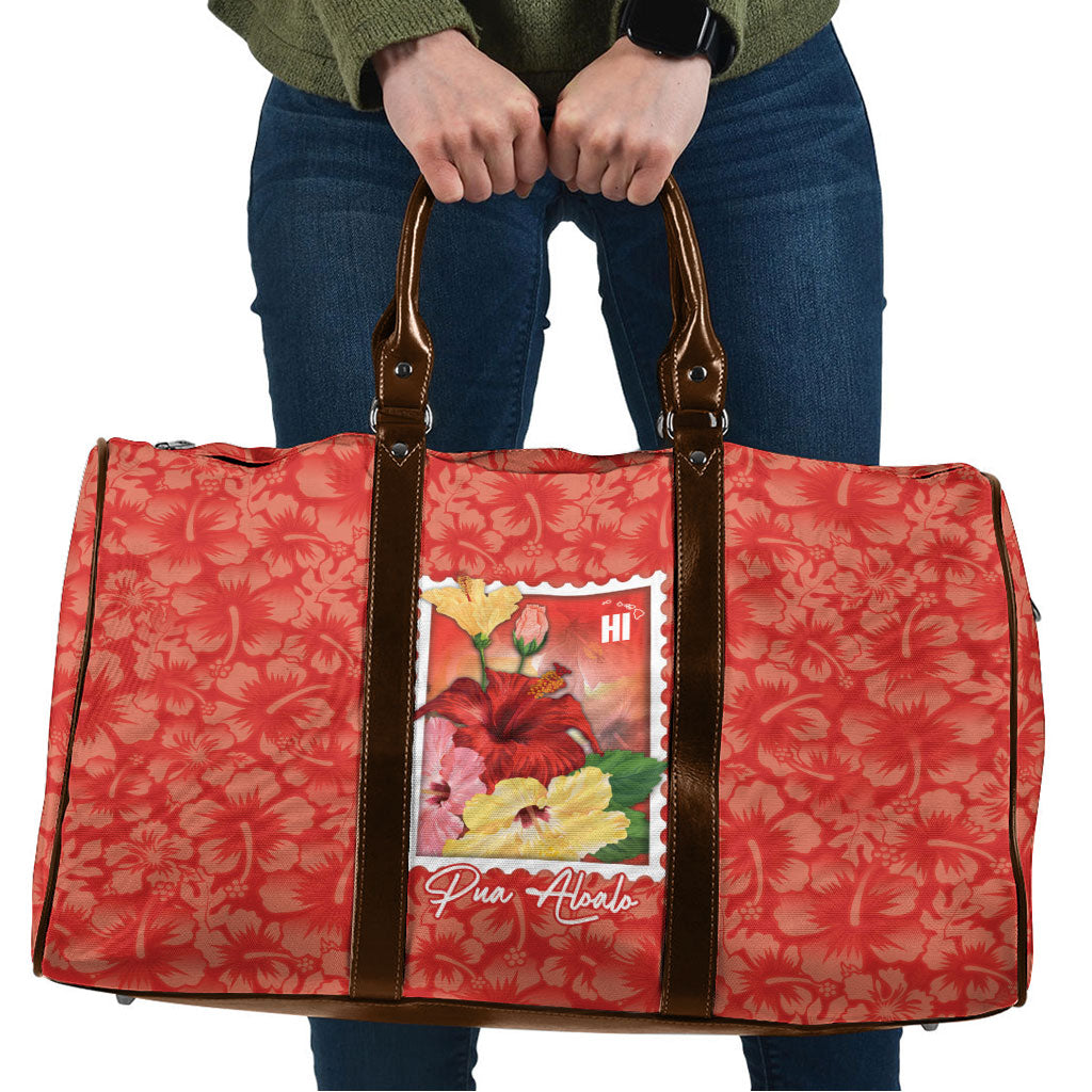 Aloha Hawaii Pua Aloalo Travel Bag Hawaiian Hibiscus Flowers Stylized Stamp LT14 Red - Polynesian Pride