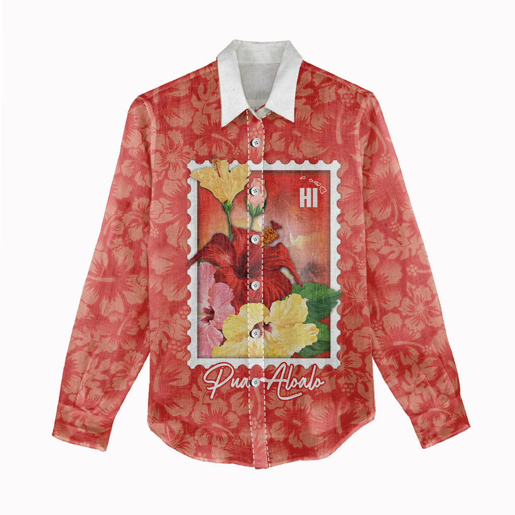 Aloha Hawaii Pua Aloalo Women Casual Shirt Hawaiian Hibiscus Flowers Stylized Stamp LT14 - Polynesian Pride