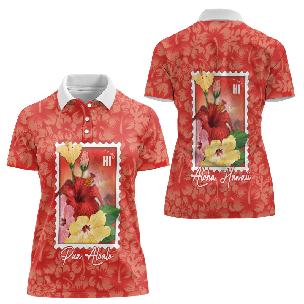 Aloha Hawaii Pua Aloalo Women Polo Shirt Hawaiian Hibiscus Flowers Stylized Stamp LT14 - Polynesian Pride