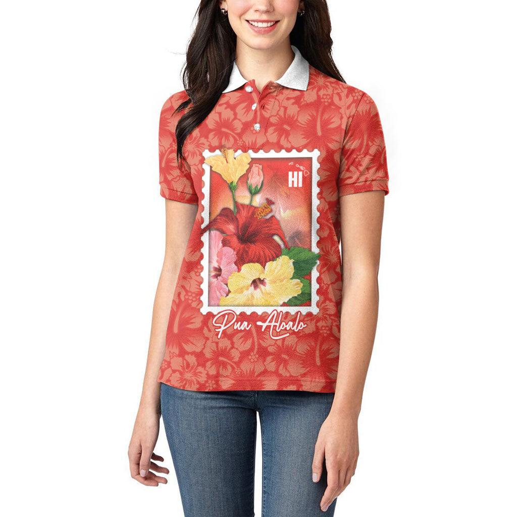 Aloha Hawaii Pua Aloalo Women Polo Shirt Hawaiian Hibiscus Flowers Stylized Stamp LT14 - Polynesian Pride