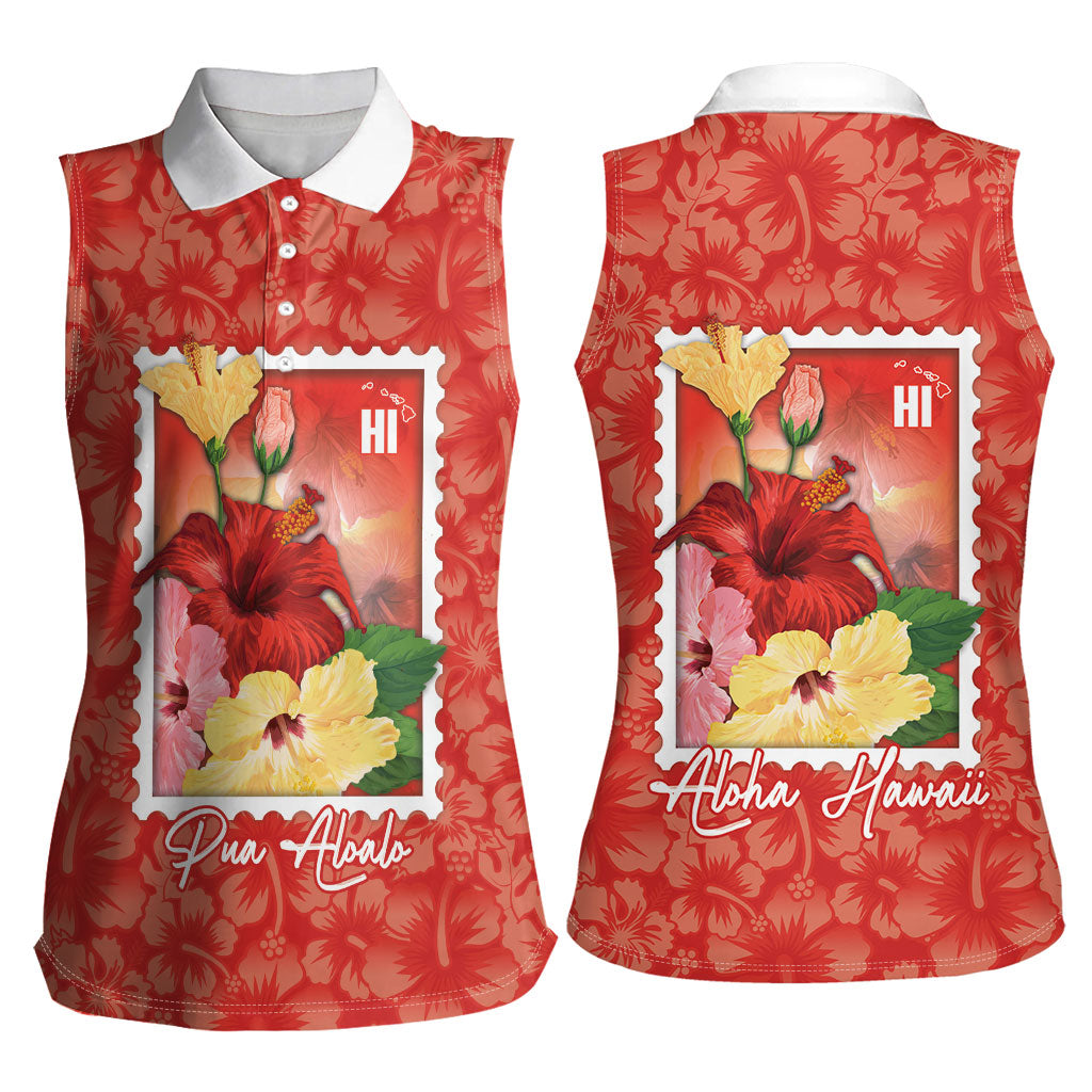 Aloha Hawaii Pua Aloalo Women Sleeveless Polo Shirt Hawaiian Hibiscus Flowers Stylized Stamp LT14 - Polynesian Pride