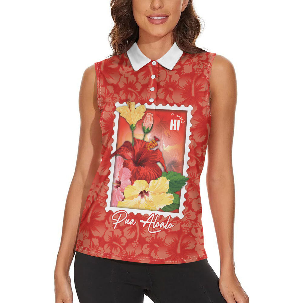 Aloha Hawaii Pua Aloalo Women Sleeveless Polo Shirt Hawaiian Hibiscus Flowers Stylized Stamp LT14 - Polynesian Pride