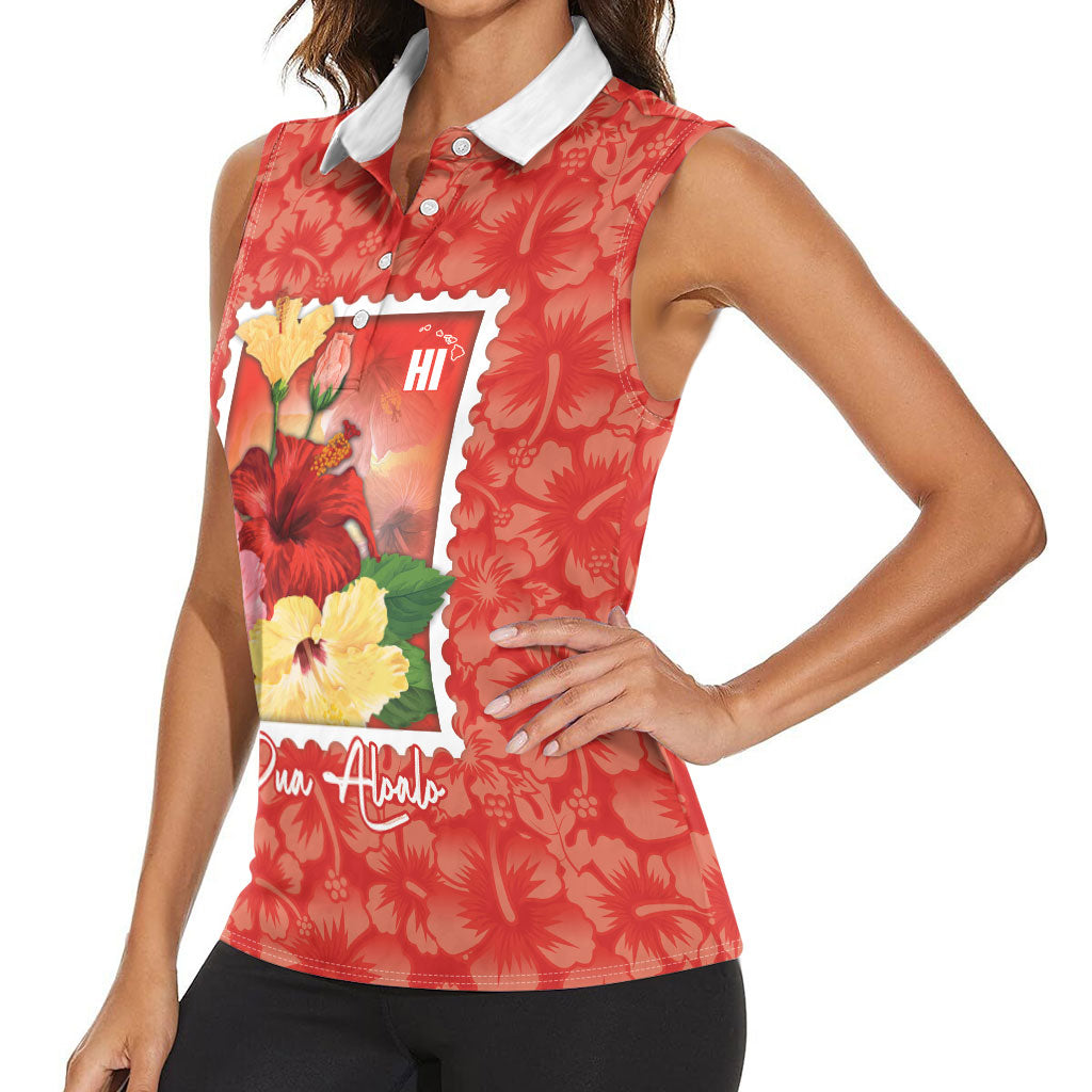 Aloha Hawaii Pua Aloalo Women Sleeveless Polo Shirt Hawaiian Hibiscus Flowers Stylized Stamp LT14 - Polynesian Pride