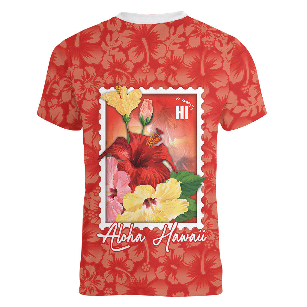 Aloha Hawaii Pua Aloalo Women V-Neck T-Shirt Hawaiian Hibiscus Flowers Stylized Stamp LT14 - Polynesian Pride