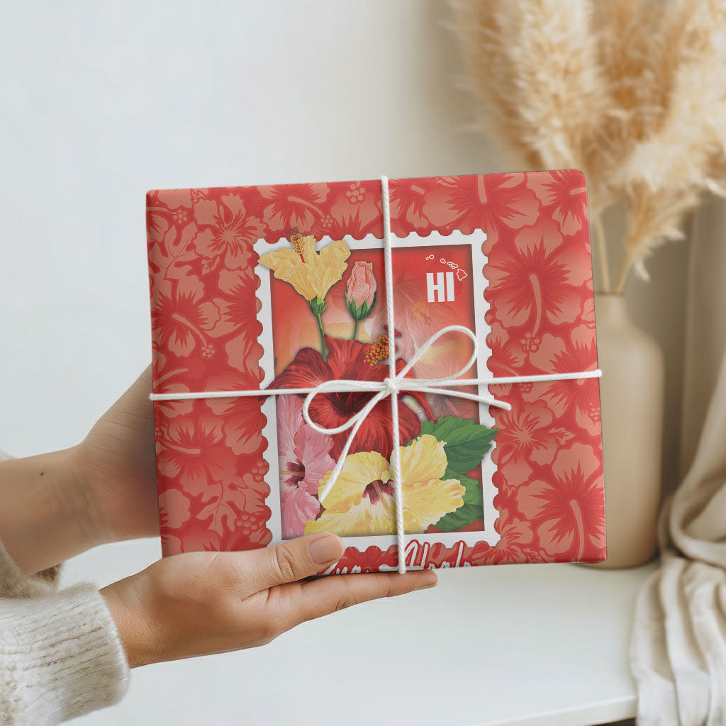 Aloha Hawaii Pua Aloalo Wrapping Paper Hawaiian Hibiscus Flowers Stylized Stamp LT14 - Polynesian Pride