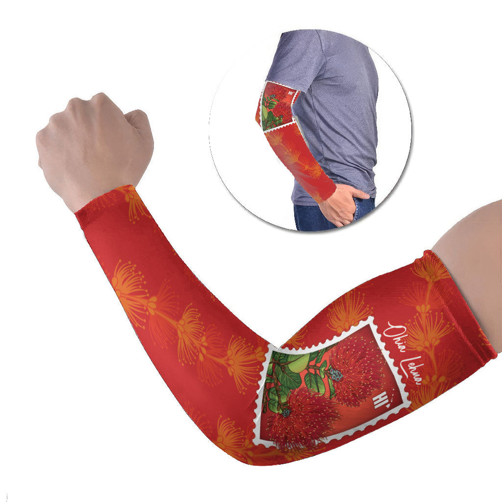 Aloha Hawaii Ohia Lehua Arm Sleeves Hawaiian Lei Stylized Stamp LT14 Set of 2 Red - Polynesian Pride