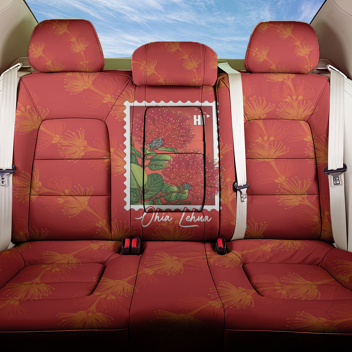 Aloha Hawaii Ohia Lehua Back Car Seat Cover Hawaiian Lei Stylized Stamp LT14 One Size Red - Polynesian Pride