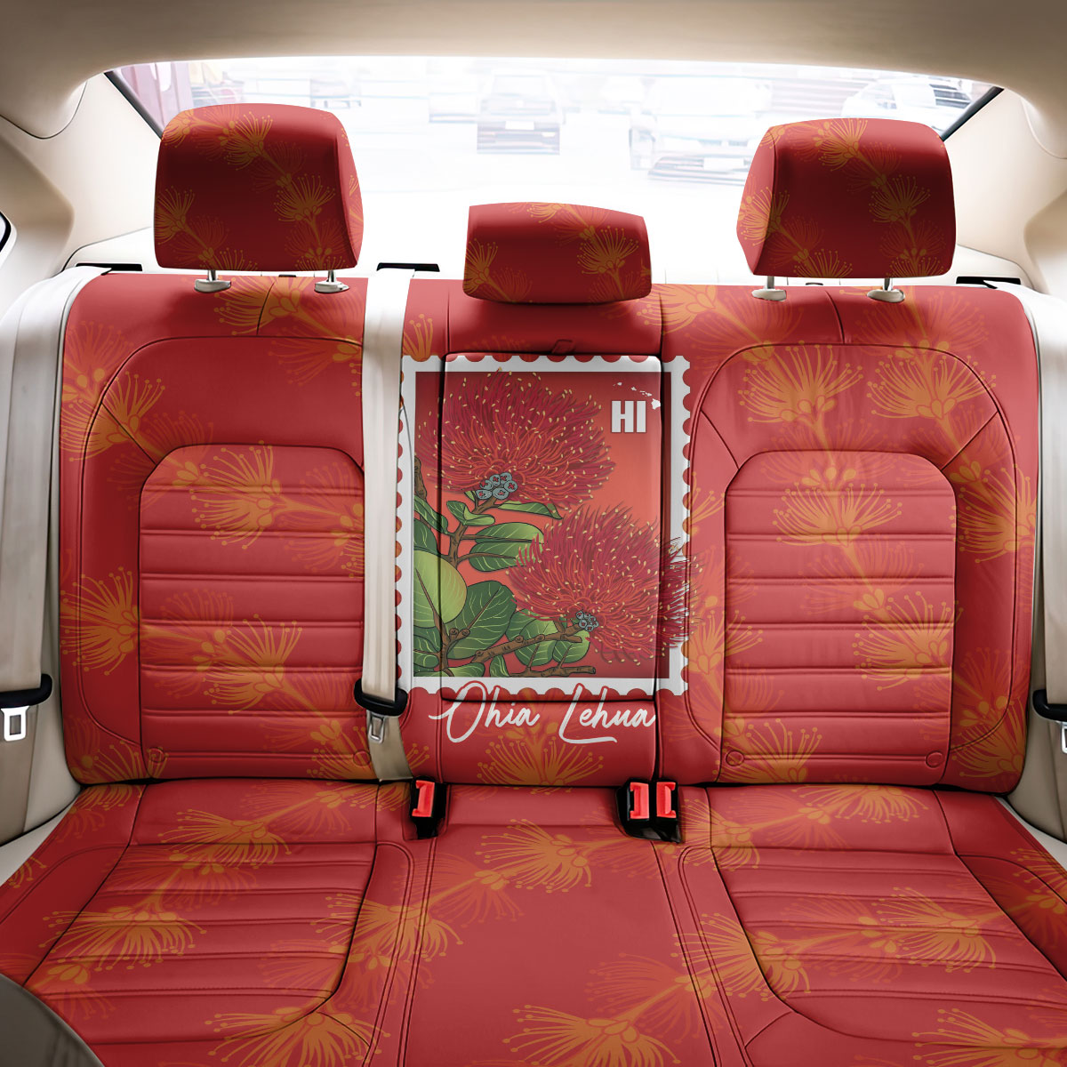 Aloha Hawaii Ohia Lehua Back Car Seat Cover Hawaiian Lei Stylized Stamp LT14 - Polynesian Pride