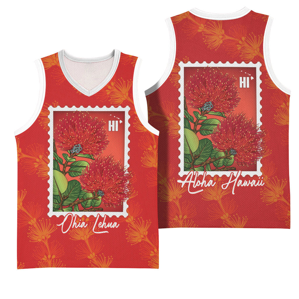 Aloha Hawaii Ohia Lehua Basketball Jersey Hawaiian Lei Stylized Stamp LT14 - Polynesian Pride