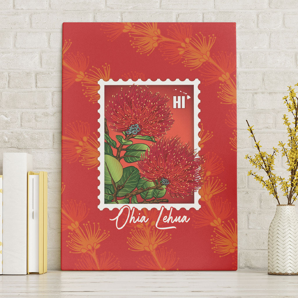 Aloha Hawaii Ohia Lehua Canvas Wall Art Hawaiian Lei Stylized Stamp