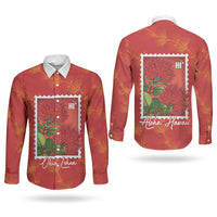 Aloha Hawaii Ohia Lehua Couples Matching Long Sleeve Bodycon Dress and Long Sleeve Button Shirt Hawaiian Lei Stylized Stamp LT14 - Polynesian Pride
