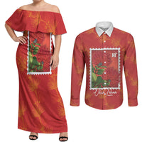 Aloha Hawaii Ohia Lehua Couples Matching Off Shoulder Maxi Dress and Long Sleeve Button Shirt Hawaiian Lei Stylized Stamp LT14 Red - Polynesian Pride