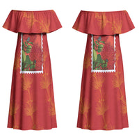 Aloha Hawaii Ohia Lehua Couples Matching Off Shoulder Maxi Dress and Long Sleeve Button Shirt Hawaiian Lei Stylized Stamp LT14 - Polynesian Pride