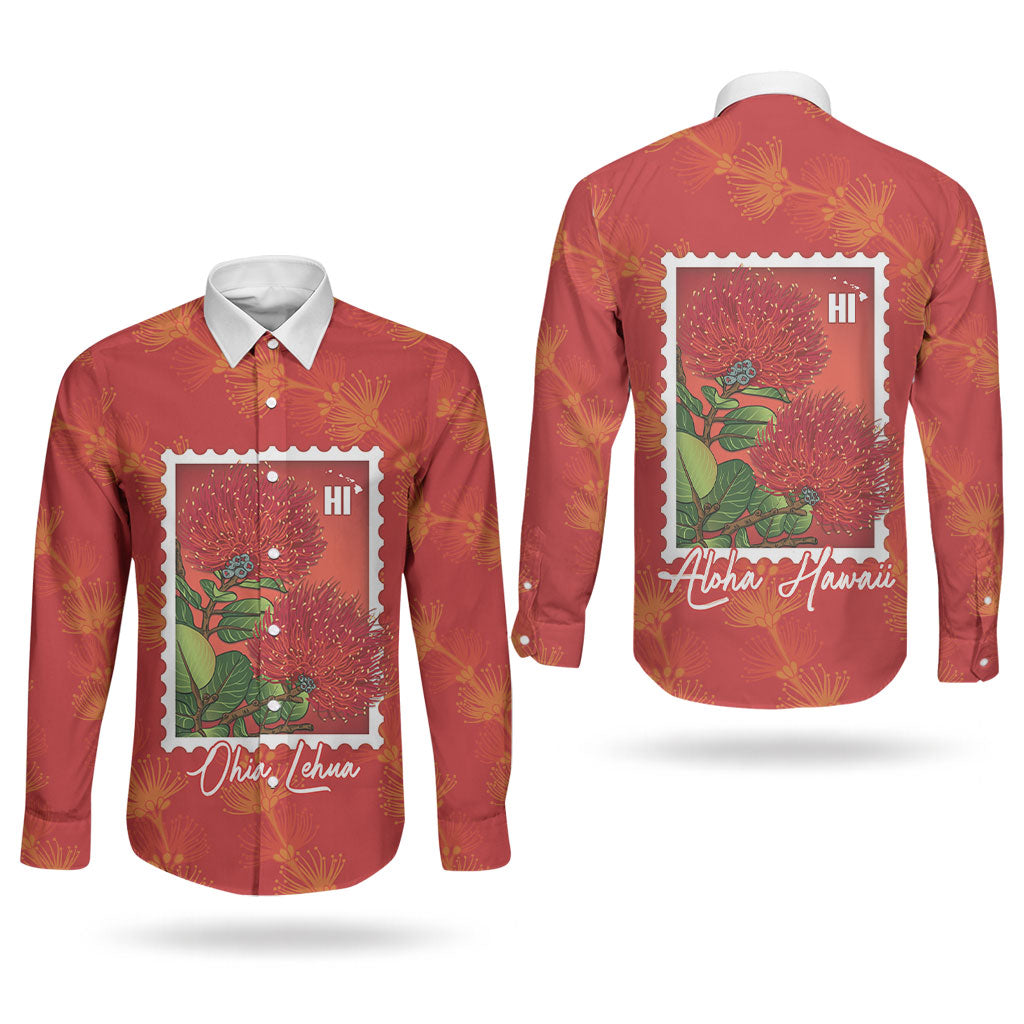 Aloha Hawaii Ohia Lehua Couples Matching Tank Maxi Dress and Long Sleeve Button Shirt Hawaiian Lei Stylized Stamp LT14 - Polynesian Pride