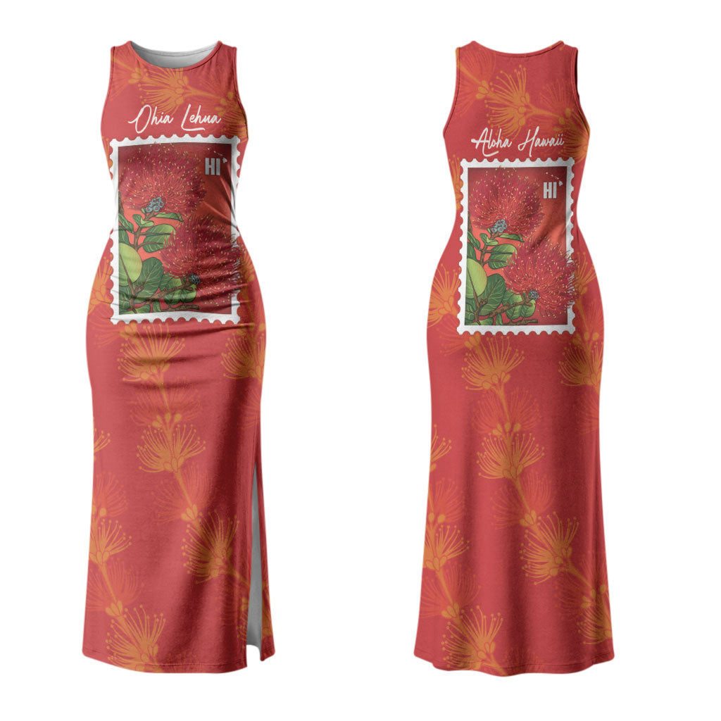 Aloha Hawaii Ohia Lehua Couples Matching Tank Maxi Dress and Long Sleeve Button Shirt Hawaiian Lei Stylized Stamp LT14 - Polynesian Pride