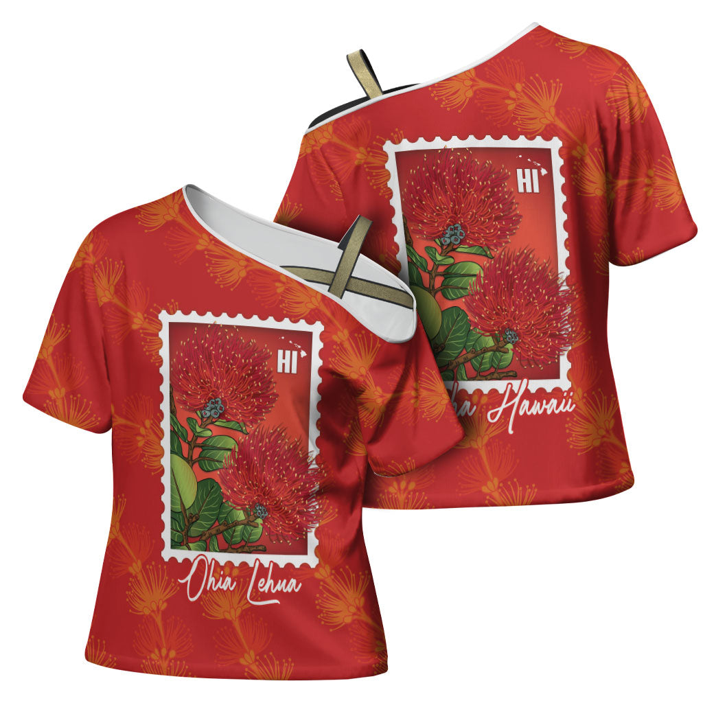 Aloha Hawaii Ohia Lehua Cross Shoulder Shirt Hawaiian Lei Stylized Stamp LT14 - Polynesian Pride
