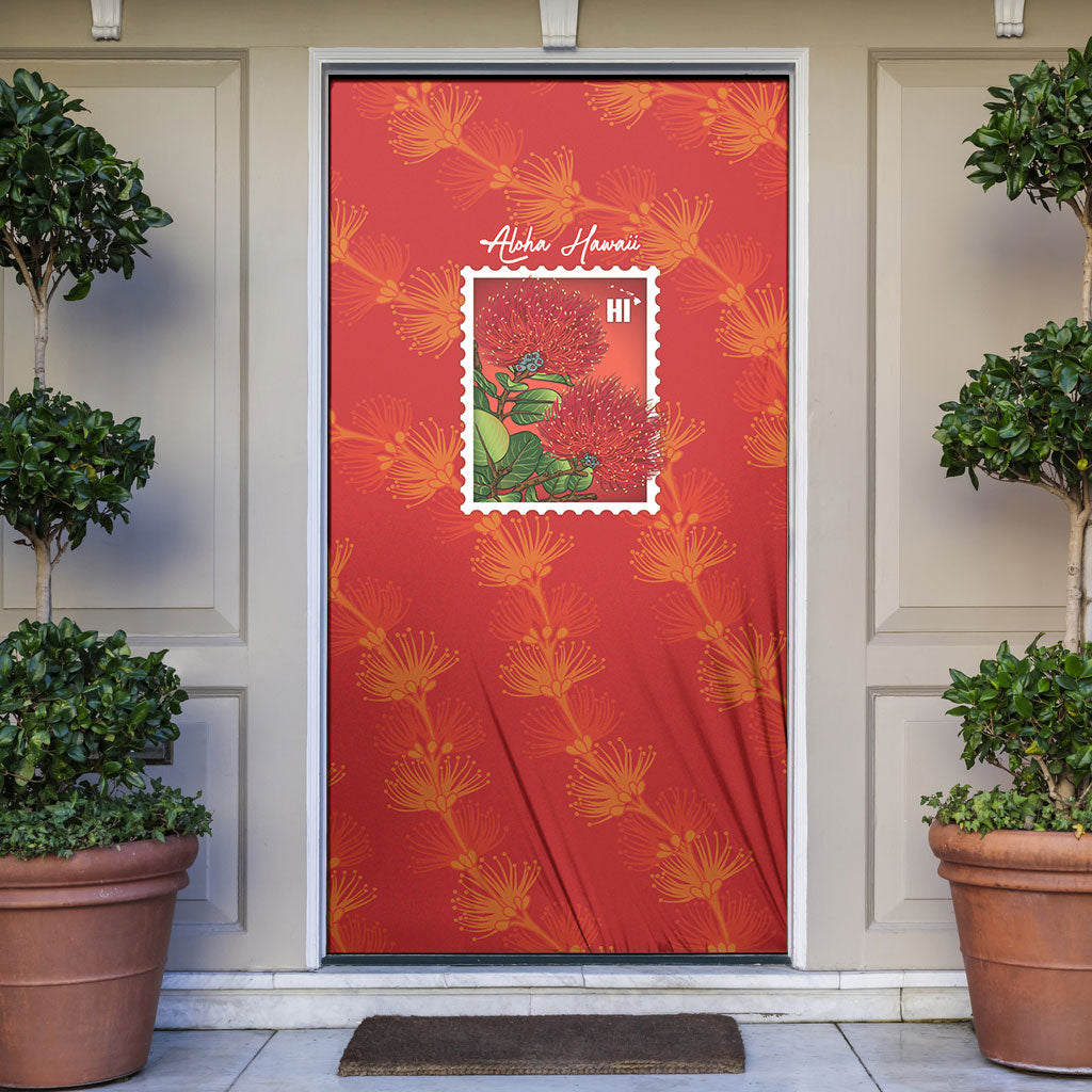 Aloha Hawaii Ohia Lehua Door Cover Hawaiian Lei Stylized Stamp LT14 Red - Polynesian Pride