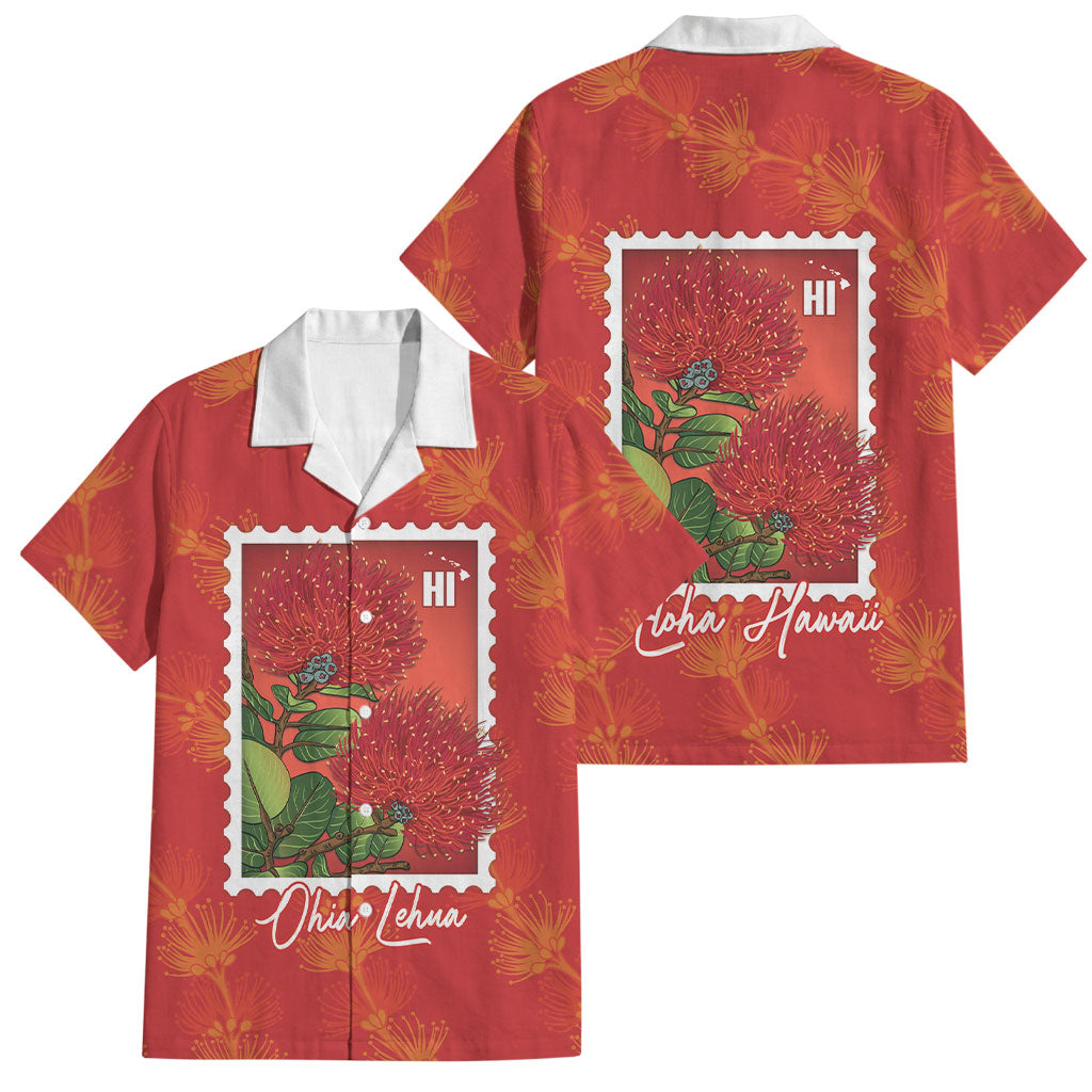 Aloha Hawaii Ohia Lehua Family Matching Off Shoulder Maxi Dress and Hawaiian Shirt Hawaiian Lei Stylized Stamp LT14 Dad's Shirt - Short Sleeve Red - Polynesian Pride