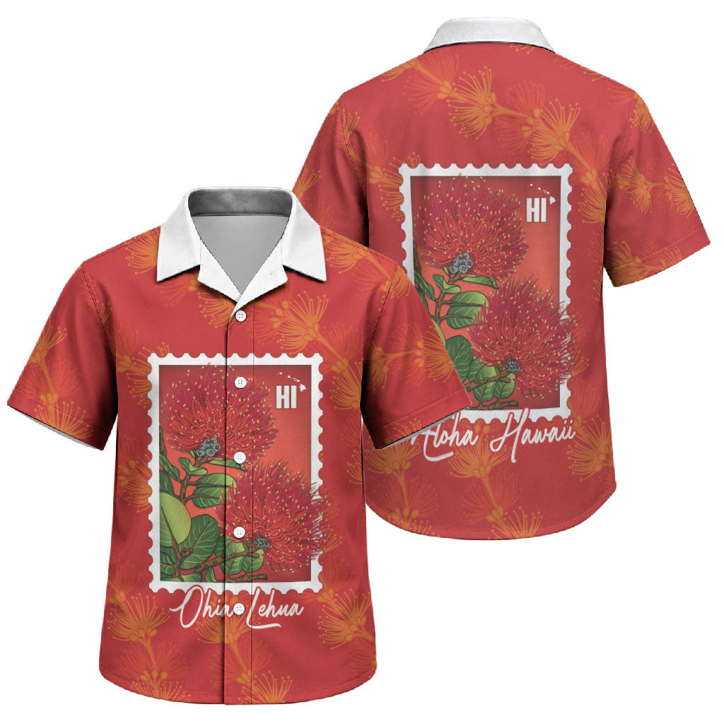 Aloha Hawaii Ohia Lehua Family Matching Off Shoulder Maxi Dress and Hawaiian Shirt Hawaiian Lei Stylized Stamp LT14 Son's Shirt Red - Polynesian Pride