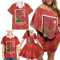 Aloha Hawaii Ohia Lehua Family Matching Off Shoulder Short Dress and Hawaiian Shirt Hawaiian Lei Stylized Stamp LT14 - Polynesian Pride