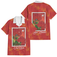 Aloha Hawaii Ohia Lehua Family Matching Off Shoulder Short Dress and Hawaiian Shirt Hawaiian Lei Stylized Stamp LT14 Dad's Shirt - Short Sleeve Red - Polynesian Pride