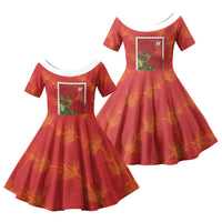 Aloha Hawaii Ohia Lehua Family Matching Off Shoulder Short Dress and Hawaiian Shirt Hawaiian Lei Stylized Stamp LT14 Daughter's Dress Red - Polynesian Pride