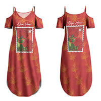 Aloha Hawaii Ohia Lehua Family Matching Summer Maxi Dress and Hawaiian Shirt Hawaiian Lei Stylized Stamp LT14 Mom's Dress Red - Polynesian Pride
