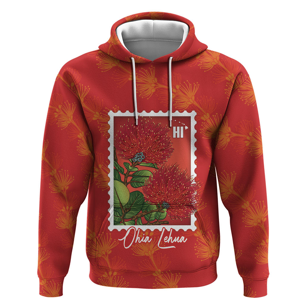 Aloha Hawaii Ohia Lehua Hoodie Hawaiian Lei Stylized Stamp