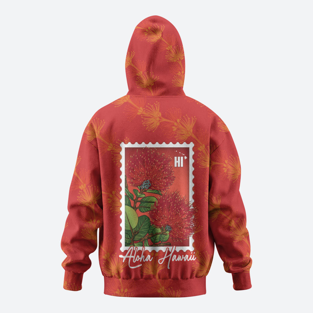 Aloha Hawaii Ohia Lehua Hoodie Hawaiian Lei Stylized Stamp LT14 - Polynesian Pride