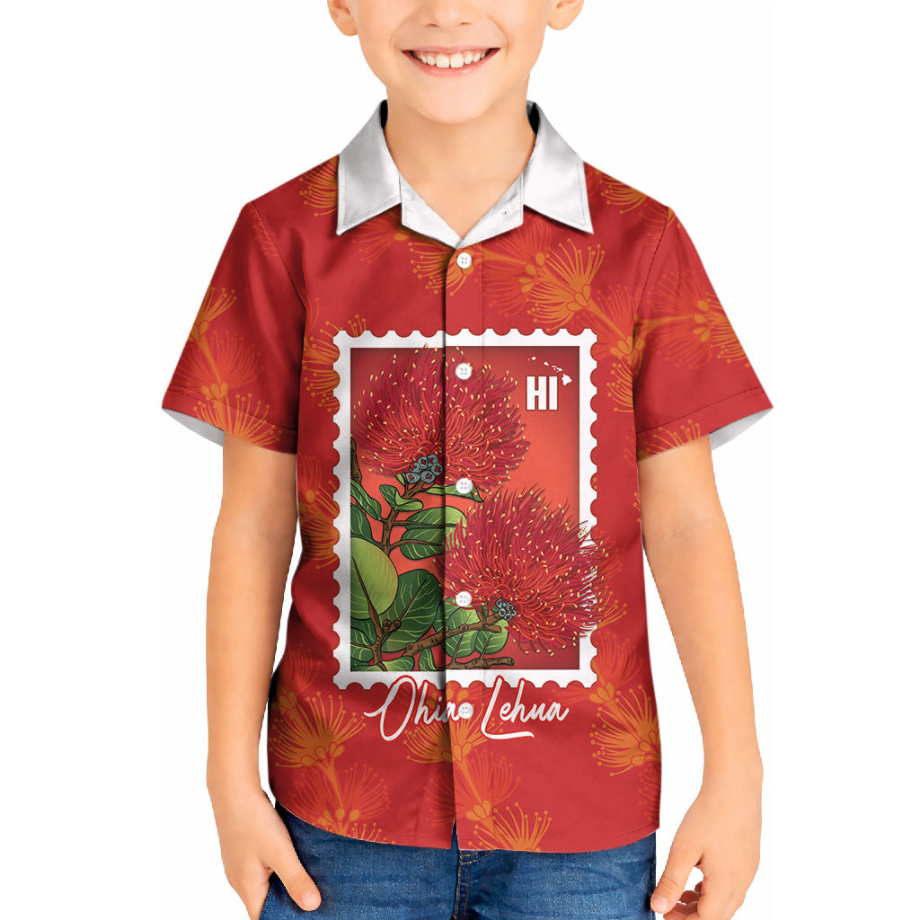 Aloha Hawaii Ohia Lehua Kid Hawaiian Shirt Hawaiian Lei Stylized Stamp LT14 Kid Red - Polynesian Pride
