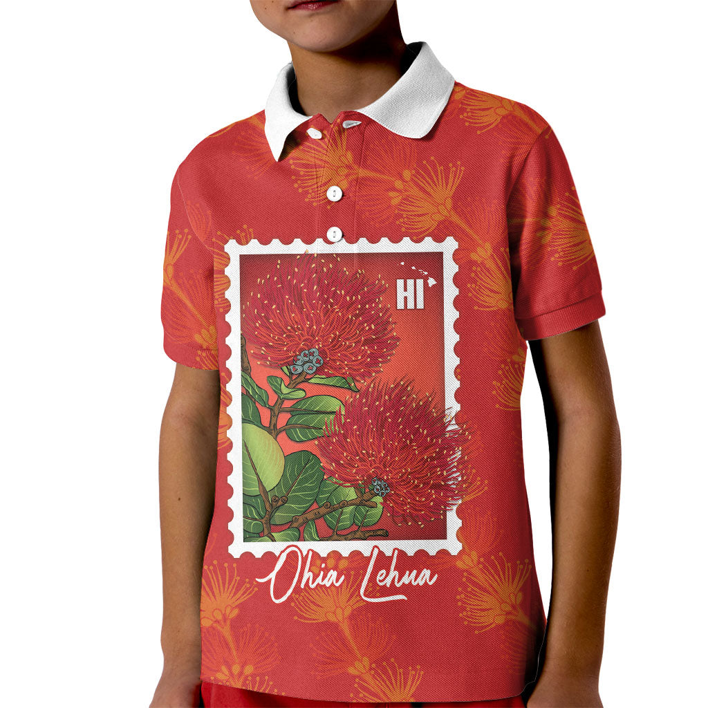 Aloha Hawaii Ohia Lehua Kid Polo Shirt Hawaiian Lei Stylized Stamp LT14 Kid Red - Polynesian Pride