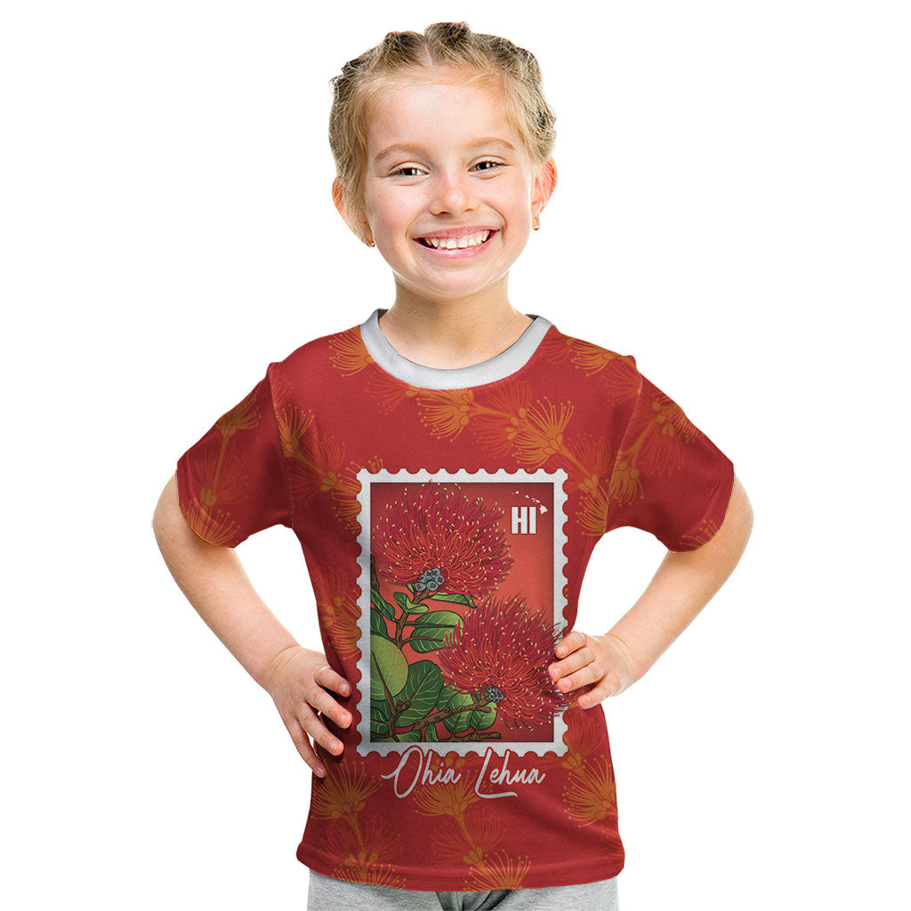 Aloha Hawaii Ohia Lehua Kid T Shirt Hawaiian Lei Stylized Stamp LT14 Red - Polynesian Pride